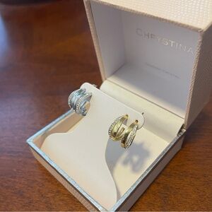 Chrystina Genuine Crystal Gold & Silver Hoop Earrings